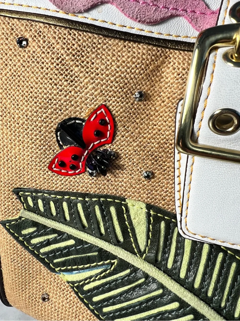 VINTAGE Coach RARE Y2K Leafy Ladybug Boxy Straw Tote Bag Limited Edition 4439 - Picture 4 of 17